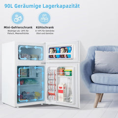 COSTWAY 90L Kühlschrank mit 27L Gefrierfach Kühl-Gefrier-Kombination Standkühlschrank Gefrierschrank mini Kühlschrank (weiß)