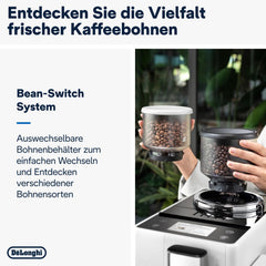 De'Longhi Rivelia EXAM440.55.W Kaffeevollautomat mit LatteCrema Milchsystem, Wechselbarer Bohnenbehälter, 16 Kaffee- & Milchgetränke auf Knopfdruck, Extra-Shot-Funktion, 3,5 Touch-Display, Weiß