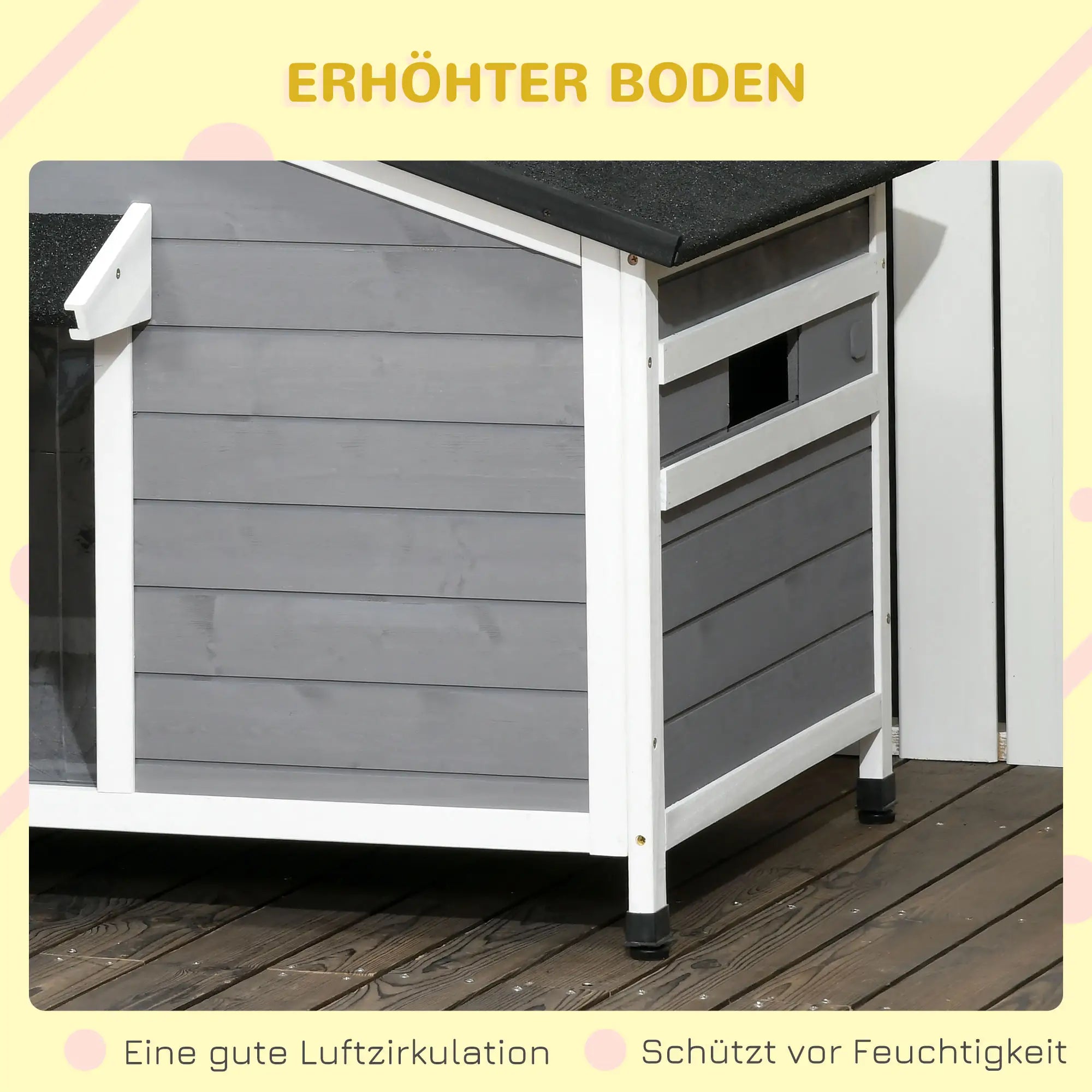 PawHut Hundehütte Outdoor aufklappbares Dach wetterfest Massivholz