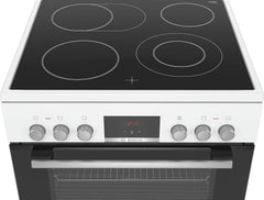 Bosch HKR39C250 Serie 4 Elektro-Standherd, 60 cm breit, EcoClean Direct Reinigungshilfe, 3D Heißluft Backen auf 3 Ebenen, LED-Display-Steuerung, erweiterbare Kochzone für großes Kochgeschirr