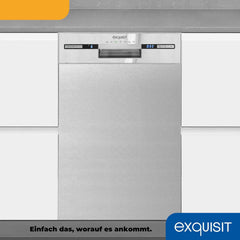 Exquisit Geschirrspüler, Spülmaschine, 45 cm Breite, Teilintegriert, 9 Maßgedecke, 9 Liter, Startzeitvorwahl, ECO-Modus, Geschirrspüler 45 cm, EGSP51009-EB-030E inox