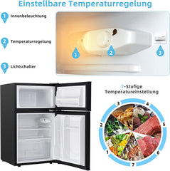 COSTWAY 90L Kühlschrank mit 27L Gefrierfach Kühl-Gefrier-Kombination Standkühlschrank Gefrierschrank mini Kühlschrank (weiß)