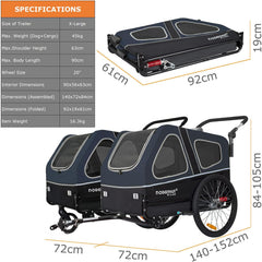 Doggyhut S-Line XL Hundeanhänger & Hundebuggy mit Federung 2 in 1 Hunde Fahrradanhänger Jogger gefedert bis 45 kg