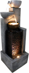 Arnusa Großer Gartenbrunnen mit LED Beleuchtung Springbrunnen Kaskade Wasserspiel Gartendekoration, Schwarz, Grau