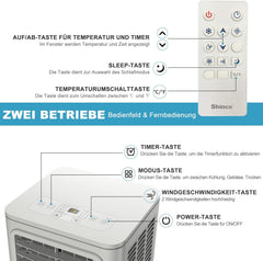 SHINCO Mobile Klimaanlage mit Abluftschlauch, 9000BTU, 2,6 kW, Kühlen&Ventilieren&Entfeuchten, Mobiles Klimagert mit Schlafmodus, Raumgre bis 22㎡, 24-Stunden-Timer