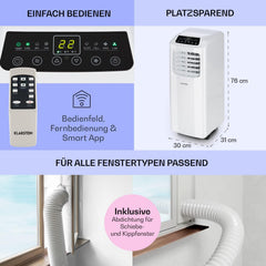 Klarstein Mobile Klimaanlage mit Abluftschlauch, 3-in-1 Klimagerät mit Ventilator & Luftentfeuchter, Kleine & Portable Klimaanlage für Wohnung & Büro, mit Nachtmodus & App-Steuerung, 7000 BTU