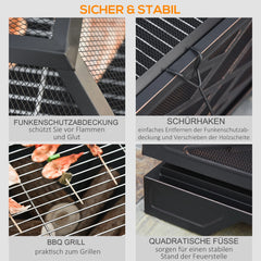 Outsunny Feuerschale Grillfunktion tragbar mit Funkenschutz Schürhaken