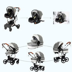 3 in 1 Kombikinderwagen 3 in 1 Reisesysteme Kinderwagen Infant Hochlandschaft Liegender Buggy Kinderwagen Neugeborenen Kinderwagen Faltbarer Standardkinderwagen (906 White)