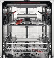 AEG Vollintegrierter Geschirrspüler 60cm, Spülmaschine Serie 7000: mit Glasschutz, Energieklasse A, Besteckschublade, personalisierte Zeit-Steuerung, leise 41dB, ComfortRails, Wasserstopp, FSE7676AP