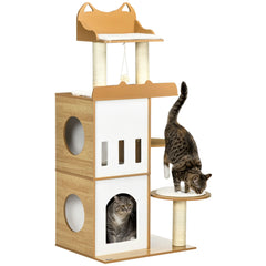 PawHut Kratzbaum Katzenmöbel mit Sisal-Kratzstämmen und Spielball Eiche Weiß