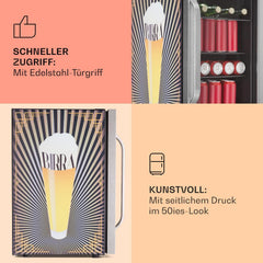 Klarstein Kühlschrank 70L, Kleiner Kühlschrank mit Herausnehmbaren Ablagen, Leiser Mini Kühlschrank mit Glastür & LED, Getränkekühlschrank Klein, Outdoor Geeignet, Biersafe für Flaschen, 0-10°C