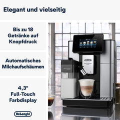 De'Longhi PrimaDonna Soul Perfetto ECAM 612.55.SB Kaffeevollautomat mit LatteCrema Milchsystem und Bean Adapt Technologie, 18 Rezepte, mit Farbdisplay- App-Steuerung, Silber/Schwarz