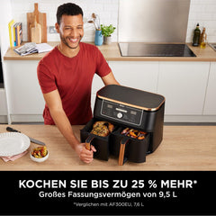 Ninja Heißluftfritteuse MAX PRO, 6,2 L, ölfrei, große Schublade, Rösten, Backen, Air Fry, Antihaftbeschichtet, Spülmaschinenfester Korb & Crisper Gittereinsatz, Silikonzange, Schwarz/Kupfer, AF180EUCP