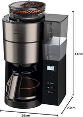 Melitta AromaFresh - Filterkaffeemaschine - mit Glaskanne - integriertes Mahlwerk - Timer Funktion - 10 Tassen - Pure Black