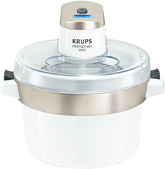 Krups GVS241 Eismaschine Venice Perfect Mix | 1L hausgemachtes Eis, Sorbet, Frozen Jogurth | Ohne Kompressor | Inklusive Rezeptheft und Silikonlöffel | Digitalanzeige und Signalton, Weiß
