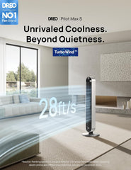 Dreo 25dB leiser Smart Turmventilator mit Sprachsteuerung, WiFi Alexa Ventilator, APP Steuerung, 120° Oszillierender Standventilator, 12 Geschwindigkeiten, 4 Modi, 12-Stund-Timer, Pilot Max S