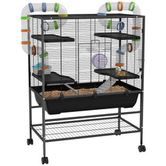 PawHut Hamsterkäfig Nagerkäfig mit Röhren Laufrad Rollen Ablage