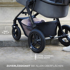 Kinderkraft MOOV2 AIR Kinderwagen 3 in 1 Kinderwagenset bis 26 kg mit Kindersitz I-SIZE 40-75 cm, Buggy Funktion, Liegeposition verstellbar, Große ausziehbare Verdeck, Aufblasbare Räder, Schwarz