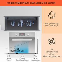 Klarstein Downdraft-Dunstabzugshaube, Versenkbare Abzugshaube, Leise Dunstabzugshauben mit Filter, Dunstabzugshaube 60cm, Umluft/Abluft Dunsthaube mit 10 Stufen, Dunstabzug 576 m³/h Luftstrom