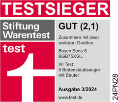 Bosch Staubsauger mit Beutel Serie 8 BGB75X494, Bodenstaubsauger, ideal für Allergiker, Hygiene-Filter, Bodendüse für Parkett, Teppich, Fliesen, langes Kabel, leise, 650 W, blau
