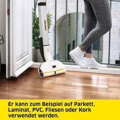 Krcher Elektrischer Wischmopp EWM 2, kabelloser Bodenreiniger mit 2 rotierenden Mikrofaserwalzen, Akkulaufzeit: ca. 20 min, Flchenleistung pro Akkuladung: ca. 60 m, Wei