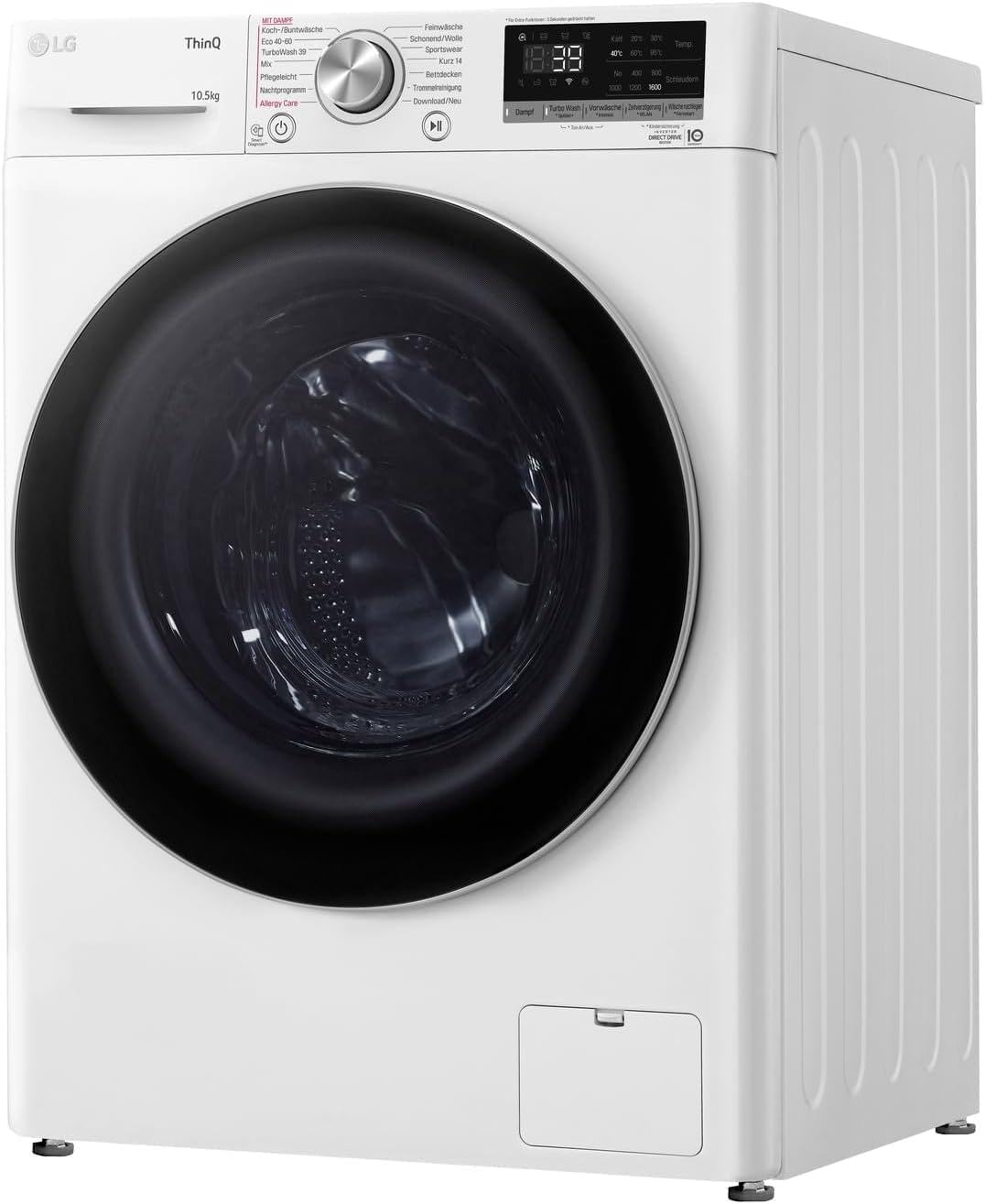 LG F4WV7080, Klasse A, Frontlader-Waschmaschine 8 kg, 1400 U/Min, AI Direct Drive, Wi-Fi, Tiefenreinigung mit Dampf, Große Kapazität, TRIPLE A, Außentür aus Sicherheitsglas, 62 x 60 x 85 cm ꟷ Weiß