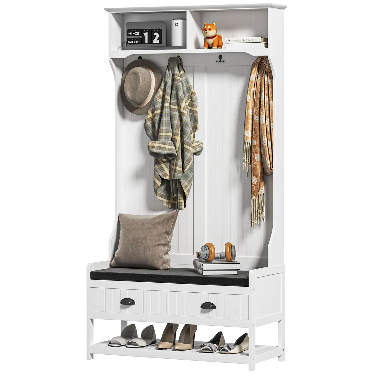 HOMCOM Garderobenständer Schuhbank All-in-1 Design Weiß