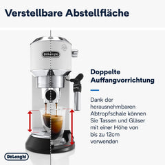 De'Longhi Dedica Style EC 685.M – Espresso Siebtrgermaschine, Espressomaschine mit professionellem Milchaufschumer, nur 15 cm breit, für Kaffeepulver oder ESE Pads, 1 l Wassertank, silber