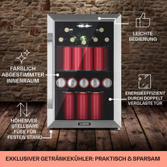 Klarstein Kühlschrank 70L, Kleiner Kühlschrank mit Herausnehmbaren Ablagen, Leiser Mini Kühlschrank mit Glastür & LED, Getränkekühlschrank Klein, Outdoor Geeignet, Biersafe für Flaschen, 0-10°C
