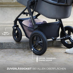 Kinderkraft MOOV2 AIR Kinderwagen 3 in 1 Kinderwagenset bis 26 kg mit Kindersitz I-SIZE 40-75 cm, Buggy Funktion, Liegeposition verstellbar, Große ausziehbare Verdeck, Aufblasbare Räder, Schwarz