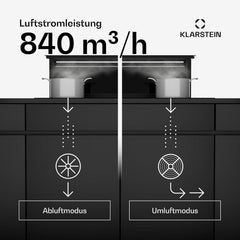 Klarstein Downdraft-Dunstabzugshaube, Versenkbare Abzugshaube, Leise Dunstabzugshauben mit Filter, Dunstabzugshaube 60cm, Umluft/Abluft Dunsthaube mit 10 Stufen, Dunstabzug 576 m³/h Luftstrom
