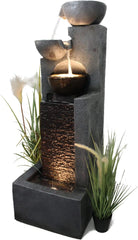 Arnusa Großer Gartenbrunnen mit LED Beleuchtung Springbrunnen Kaskade Wasserspiel Gartendekoration, Schwarz, Grau