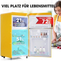 Merax Kühlschrank mit Gefrierfach, Kühl-Gefrierkombination, klein Kühlschrank mit 51L und Gefrierschrank 21L, Leise, LED, Glasablagen, Gemüsefach, Türablagen, für Küche, Wohnzimmer, Büro, Schwarz