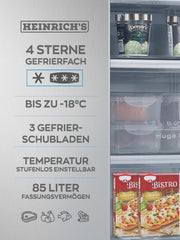 Heinrich´s Gefrierschrank 61Liter -18°C Freezer, 3x Gefrierschublade, 7 Stufen Temperaturregler, Airflow, wechselbarer Türanschlag weiß