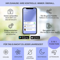 Klarstein Mobile Klimaanlage mit Abluftschlauch, 5-in-1 Klimagerät, Ventilator, Luftentfeuchter, Luftreiniger & Nachtmodus, App-Steuerung, Kleine & Portable, für Wohnung & Büro, 12000 BTU