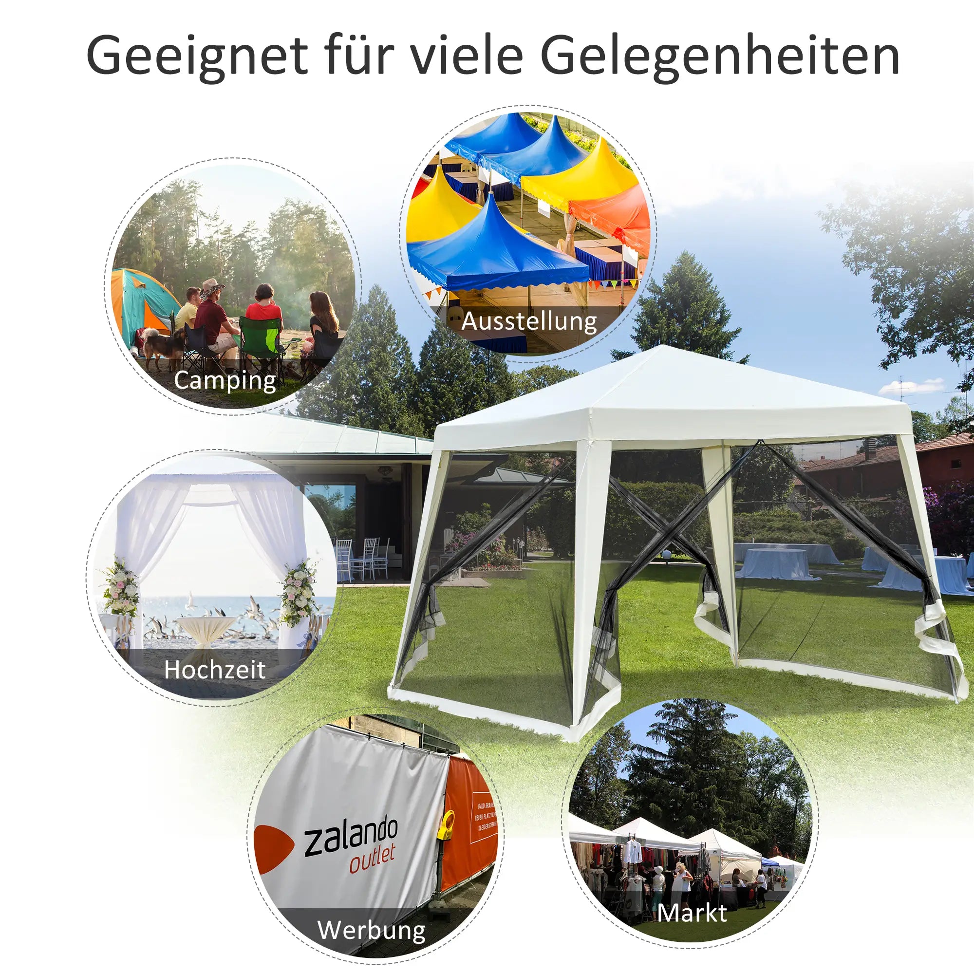 Outsunny Gartenpavillon mit Moskitonetz wasserabweisend cremeweiß