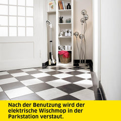 Krcher Elektrischer Wischmopp EWM 2, kabelloser Bodenreiniger mit 2 rotierenden Mikrofaserwalzen, Akkulaufzeit: ca. 20 min, Flchenleistung pro Akkuladung: ca. 60 m, Wei