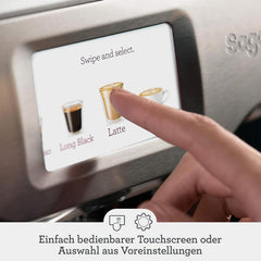 Sage - The Barista Touch - Kaffeemaschine mit automatischem Milchaufschäumer & integriertem Mahlwerk - Touchscreen, abnehmbarer Tamper, 5 Voreinstellungen - Siebträgermaschine - Gebürsteter Edelstahl