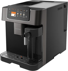 GRUNDIG KVA 7230 Kaffeevollautomat, Kaffeemaschine, 10 Kaffeespezialitäten, 13 Mahlgrade, Milchbehälter, leistungsstark 1350 W, 19 Bar Pumpendruck, Zweifachdüse, Beleuchtung, Schwarz/Dunkelsilber