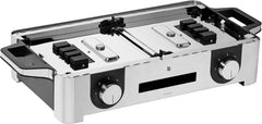 WMF Lono Master-Grill, Elektrogrill, 50x28 cm, Elektrogrill Tischgrill mit Windschutz und Auffangschale, Outdoorzertifiziert für Barbecue, 2 getrennt regulierbare Grillflächen, 2400 W, edelstahl matt