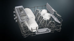 Siemens SN43ES14VE, iQ300 Smarter Geschirrspüler, Unterbau-Spülmaschine mit Besteckschublade, 60 cm, automatische Türöffnung dank autoOpen dry, besonders leise mit iQdrive-Motor, aquaStop, Edelstahl