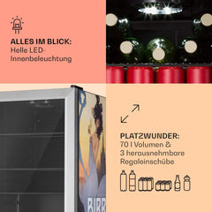 Klarstein Kühlschrank 70L, Kleiner Kühlschrank mit Herausnehmbaren Ablagen, Leiser Mini Kühlschrank mit Glastür & LED, Getränkekühlschrank Klein, Outdoor Geeignet, Biersafe für Flaschen, 0-10°C