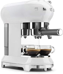 Smeg, ECF01WHEU Manual Espresso -Maschine, Cappuccino -System, Thermoblock, große Tassengehäuse und Doppelkaffeefunktion, 1 l Wassertank, kompakte Abmessungen, 1350W, Weiß
