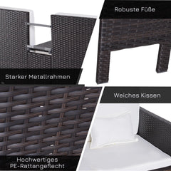 Outsunny Polyrattan Gartensofa-Set 3-teilig mit Hocker Kissen Outdoor