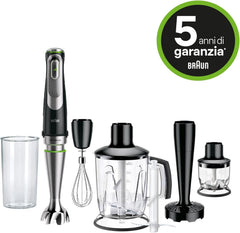Braun MultiQuick 9 MQ 9187XLI Stabmixer – Pürierstab mit Active PowerDrive Technologie und 5 Zubehrteilen zum Zerkleinern, Stampfen, Rühren und Ice-Crushen, 1200 Watt, schwarz/Edelstahl