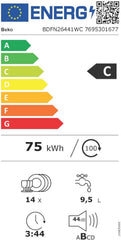 Beko BDFN26420W b300 freistehender Geschirrspüler, unterbaufhig, Platz für 14 Magedecke, Pro Inverter Motor, TrayWash, HygieneIntense, 6 Programme, WaterSafe+, Wei
