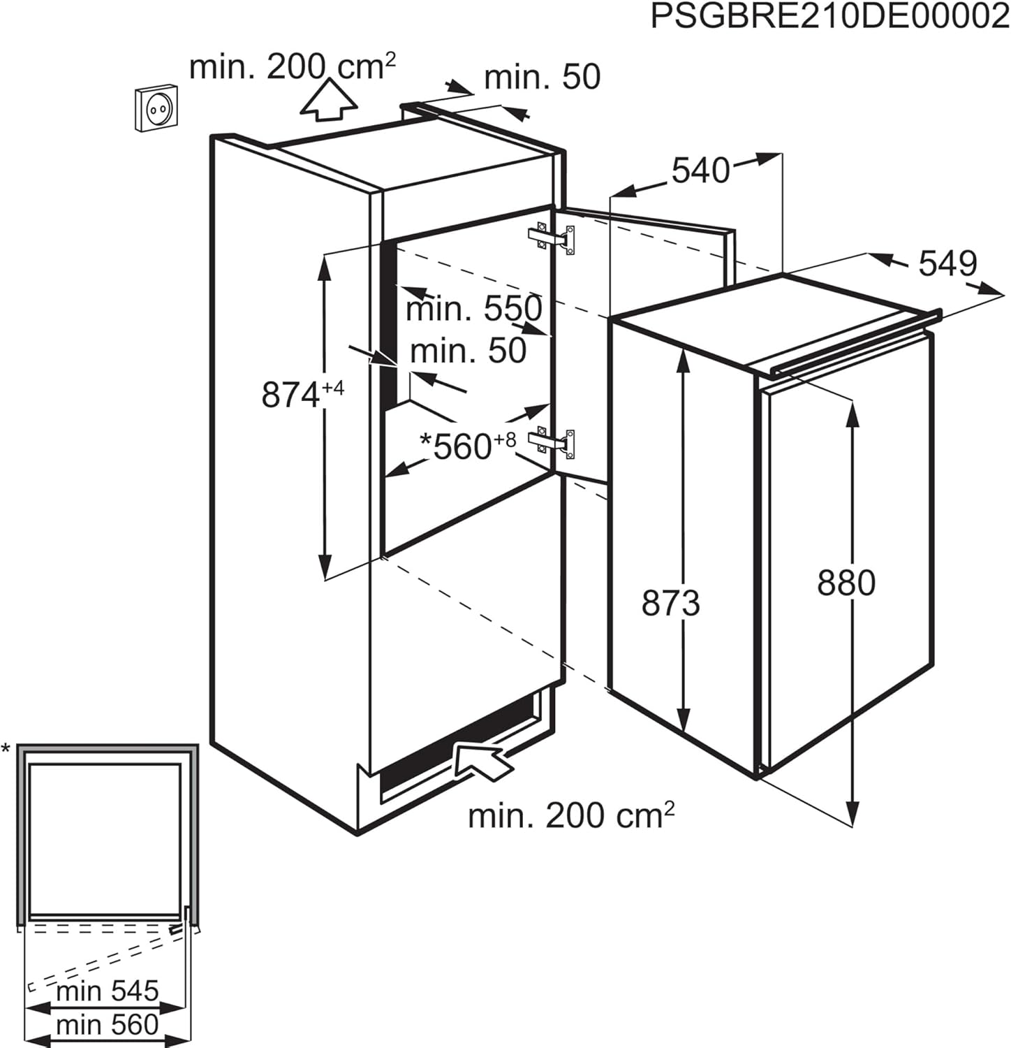 AEG TSK5O881ES Built-In Fridge / 880 mm / 142 L/Tow Door/E