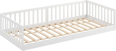 CADANI Timi 2in1 Bodenbett 140x200 cm Montessori Kinderbett mit abnehmbaren Rausfallschutz inkl. Lattenrost, Kiefer Massivholz, weiß - 3 Aufbauvarianten, bis 200 kg belastbar, umbaubar