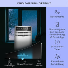 Klarstein Mobile Klimaanlage mit Abluftschlauch, 4-in-1 Klimagerät mit Ventilator, Luftentfeuchter & Nachtmodus, Kleine & Portable Klimaanlage für Wohnung & Büro, App-Steuerung, 12000 BTU