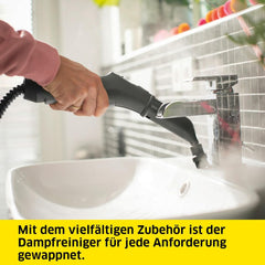 Krcher Dampfreiniger SC 5 EasyFix Iron Plug mit Heiwasser-Zuschaltung, Dampfdruck: 4,2 bar, Aufheizzeit: 3 min., Flche: ca. 150 m, Tank: 0,5 l + 1,5 l, Bodenreinigungsset EasyFix und Düsen